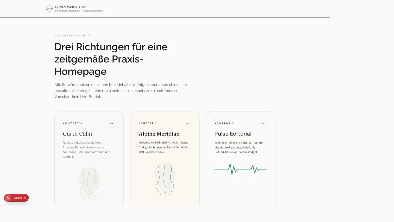 Screenshot des Designkonzepts für Arztpraxis Dr. Bucar