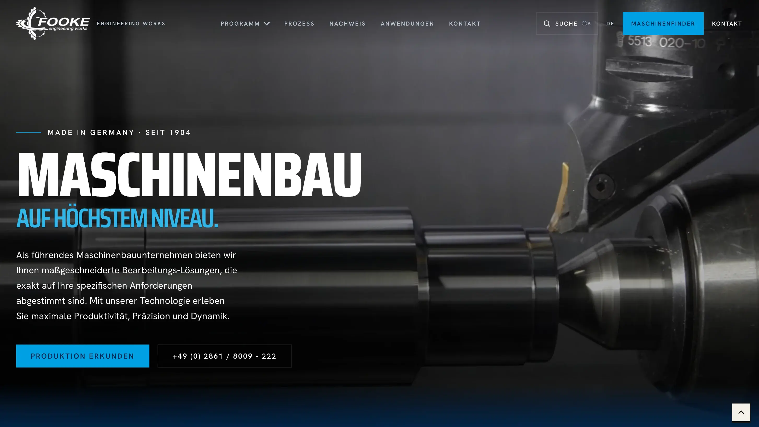 Screenshot des Designkonzepts für FOOKE GmbH